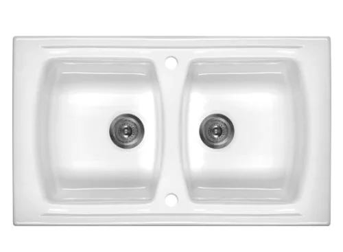 Mosogatótálca, Deante Lusitano 2 medencés, kerámia mosogató, fehér ZCL_620N