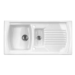   Mosogatótálca, Deante Lusitano 1,5 medencés csepegtetővel, kerámia mosogató, fehér ZCL_651N