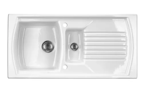 Mosogatótálca, Deante Lusitano 1,5 medencés csepegtetővel, kerámia mosogató, fehér ZCL_651N