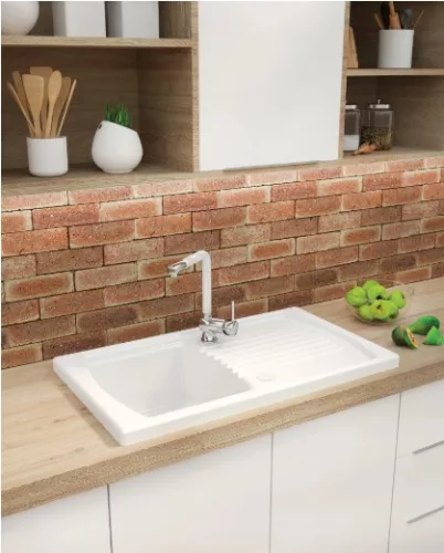 Mosogatótálca, Deante Lusitano 1,5 medencés csepegtetővel, kerámia mosogató, fehér ZCL_651N