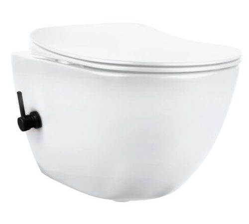 WC, Peonia Wc csésze bidé funkcióval, keverő csapteleppel, wc tetővel, fehér/fekete CBP_6WNW