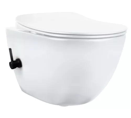 WC, Peonia Wc csésze bidé funkcióval, keverő csapteleppel, wc tetővel, fehér/fekete CBP_6WNW