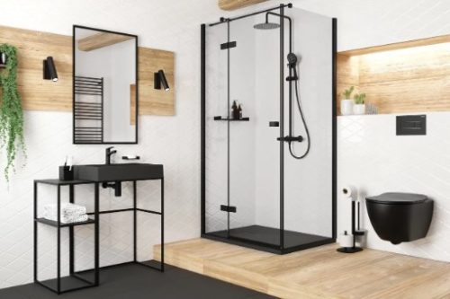 Zuhanytálca, Deante Correo szögletes, gránit zuhanytálca, fekete 100x80 KQR_N46B