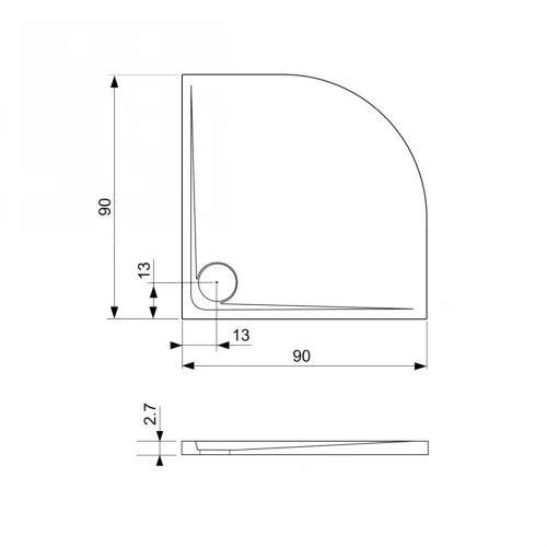 Zuhanytálca, West WST05 90x90 Szürke