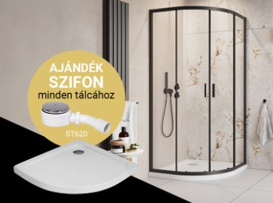 Zuhanykabin, H2O Comfort A íves zuhanykabin Nero A Slim tálcával, fekete 90x90