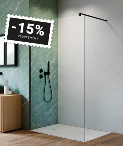 Walk-in, H2O walk-in zuhanyfal fekete profillal 90 cm