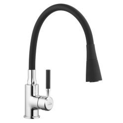   Mosogató csaptelep, Invena Hula álló, flexibilis kifolyócsővel, fekete-króm BZ-85-L04-L