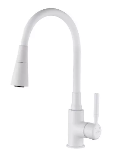 Mosogató csaptelep, Invena Hula Plus álló, flexibilis kifolyócsővel, fehér BZ-85-P02-L