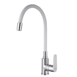   Mosogató csaptelep, Invena Joga álló, flexibilis kifolyócsővel, fehér-króm BZ-32-L02-C