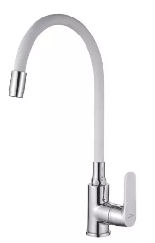Mosogató csaptelep, Invena Joga álló, flexibilis kifolyócsővel, fehér-króm BZ-32-L02-C