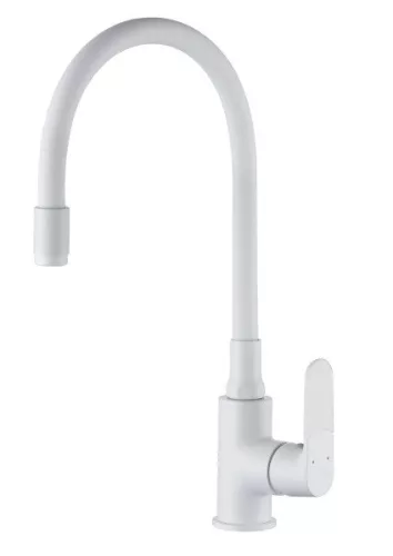 Mosogató csaptelep, Invena Joga Plus álló, flexibilis kifolyócsővel, fehér BZ-32-P02-C