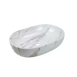   Mosdó, Invena Korfu mosdókagyló, ovális, márvány hatású, fehér, fényes, 60 cm CE-34-701-C