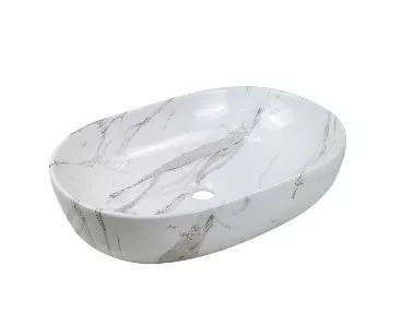 Mosdó, Invena Korfu mosdókagyló, ovális, márvány hatású, fehér, fényes, 60 cm CE-34-701-C