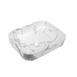   Mosdó, Invena Florina szögletes, márvány hatású, fehér, fényes, 51 cm CE-40-706-C