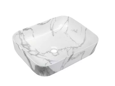 Mosdó, Invena Florina szögletes, márvány hatású, fehér, fényes, 51 cm CE-40-706-C