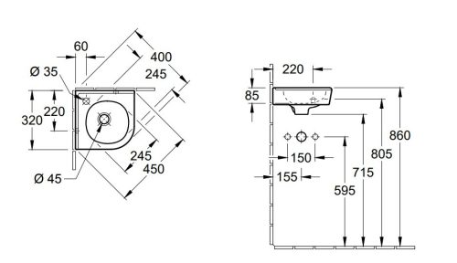 Mosdó, Villeroy&Boch O.novo sarok kézmosó 73103201