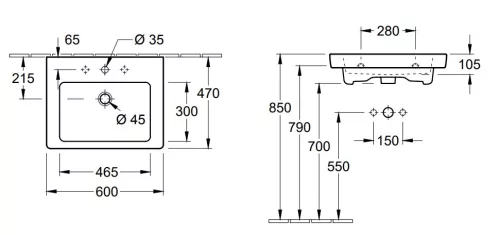 Mosdó, Villeroy&Boch Subway 2.0 60x47 cm mosdó 71136001