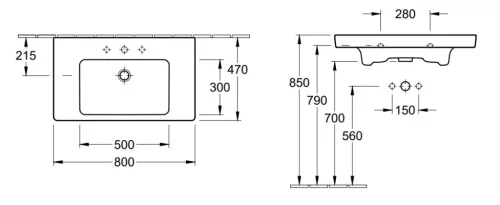Mosdó, Villeroy&Boch Subway 2.0 80x47 cm mosdó 71758001