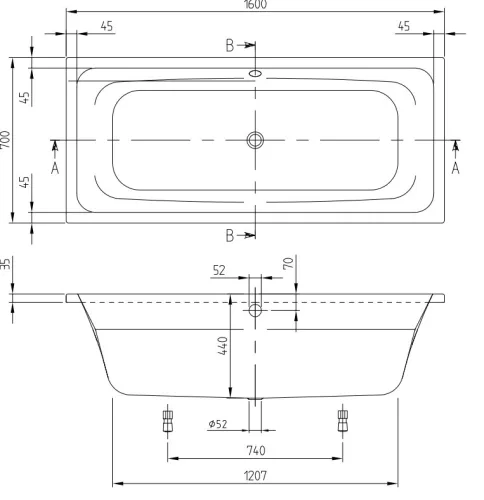 Kád, Villeroy&Boch Avento kád 160x70 cm UBA167AVN2V-01