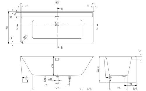 Kád, Villeroy&Boch Collaro kád 179x79 cm, jobbos UBA180COR9CR00VD01