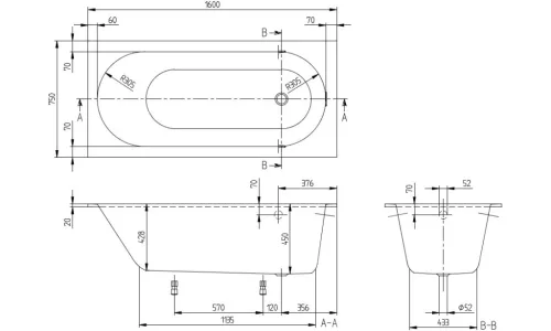 Kád, Villeroy&Boch Oberon kád 160x75 cm UBQ160OBE2V-01