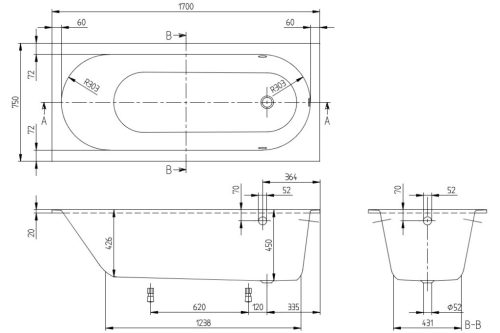 Kád, Villeroy&Boch Oberon kád 170x75 cm UBQ170OBE2V-01