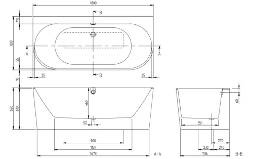 Kád, Villeroy&Boch Oberon 2.0 kád 180x80 cm UBQ180OBR9CD00V-01