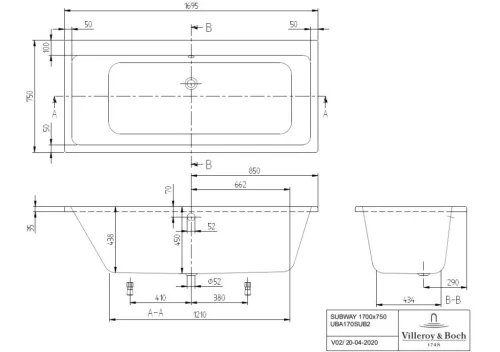 Kád, Villeroy&Boch Subway kád 170x75 cm UBA170SUB2V-01