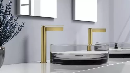 Mosdó csaptelep, Arezzo design Elegant magasított mosdó csaptelep, szálcsiszolt arany AR-8595BG