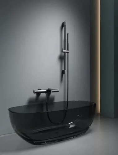 Kádtöltő csaptelep, Arezzo design Elegant termosztatikus kádcsaptelep szett, gun metal AR-1295GM