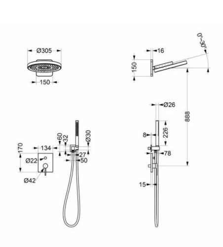 Falba süllyesztett csaptelep, Arezzo design Elegant zuhanyszett, matt fehér AR-2095MW