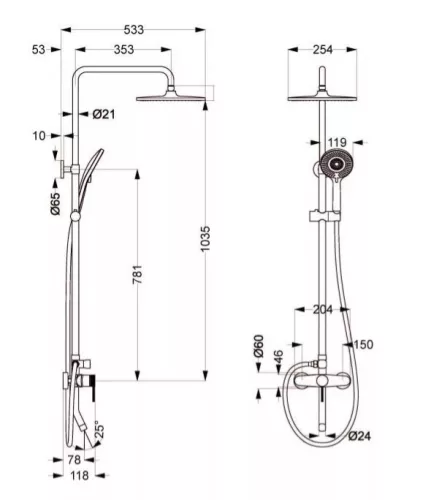 Zuhanyszett, Arezzo design Palmfield 3 funkciós zuhanyrendszer, gun metal AR-1105GM