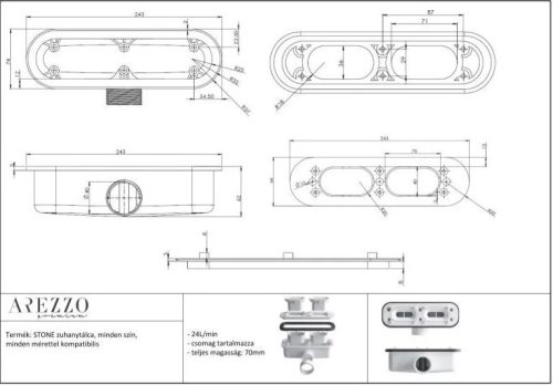 Zuhanytálca, Arezzo design Stone pala hatású,öntött márvány zuhanytálca,fekete 120x90 AR-DYT129LB