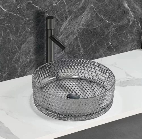 Mosdó, Arezzo design Glam üveg mosdó, világosszürke AR-M214