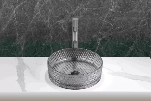 Mosdó, Arezzo design Glam üveg mosdó, világosszürke AR-M214