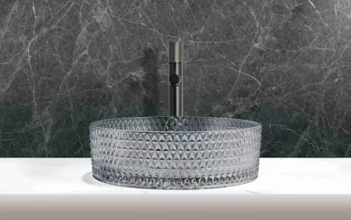 Mosdó, Arezzo design Glam üveg mosdó, világosszürke AR-M214