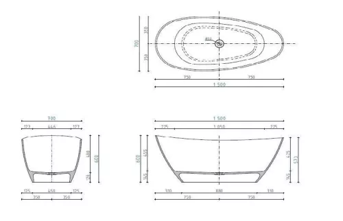 Kád, Arezzo design Palmyra kád, matt fehér 150x70 AR-Palmyra150WM