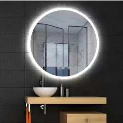   Fürdőszoba tükör, Arezzo design LED okos tükör 80 cm, kerek, órával AR-3053