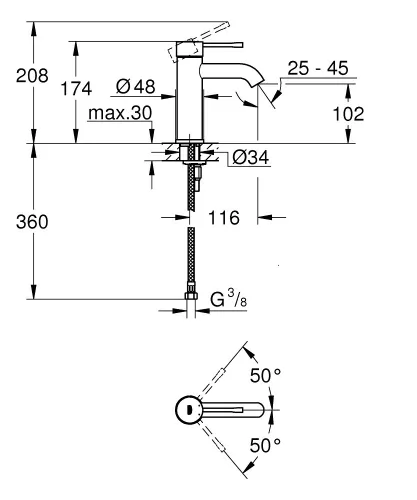 Mosdó csaptelep, Grohe Essence egykaros mosdó csaptelep, S méret, szálcsiszolt graphite 24172AL1