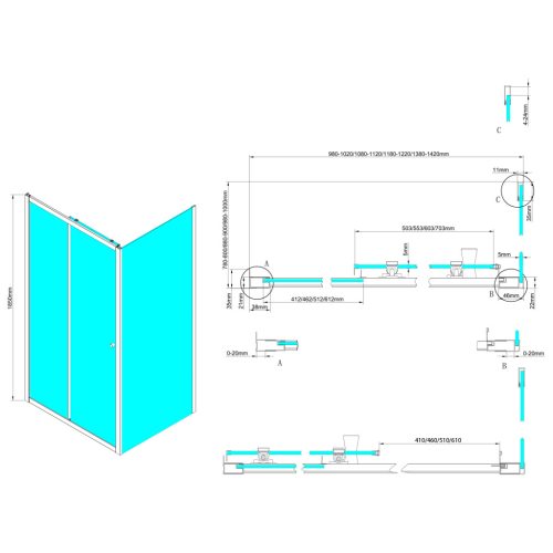 Oldalfal, Aqualine Ugga oldalfal, 80x185 cm, brick üveggel, fehér AWP80