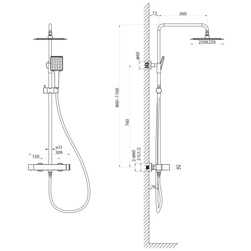 Zuhanyszett, Sapho Cubemix zuhanyoszlop csapteleppel, matt fekete CM139B