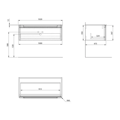 Alsó szekrény, Sapho Kerala mosdótartó szekrény 100x35x47,5 cm fényes fehér KR100-3030