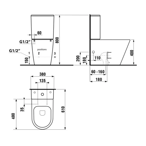 WC, Sapho Paco rimless, monoblokkos wc, elefántcsont PC1012WRBE