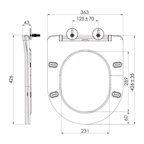 WC tető, Sapho Paco slim, soft-close wc ülőke matt szürke PCS1012GR
