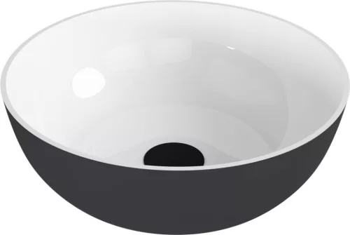 Mosdó, Sapho Banera Round öntött márvány mosdó 39 cm, fehér/matt antracit 14337.52
