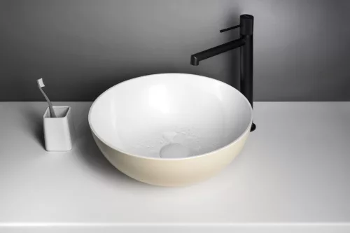 Mosdó, Sapho Banera Round öntött márvány mosdó 39 cm, fehér/matt bézs 14337.82