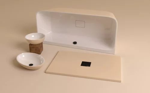 Mosdó, Sapho Banera Round öntött márvány mosdó 39 cm, fehér/matt bézs 14337.82