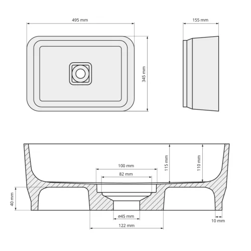 Mosdó, Sapho Banera Square öntött márvány mosdó 50x36 cm, fehér/matt bézs 14596.82