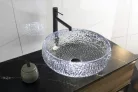 Mosdó, Sapho Gaviota gravírozott üvegmosdó, 42 cm, fekete TY306