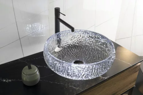 Mosdó, Sapho Gaviota gravírozott üvegmosdó, 42 cm, fekete TY306